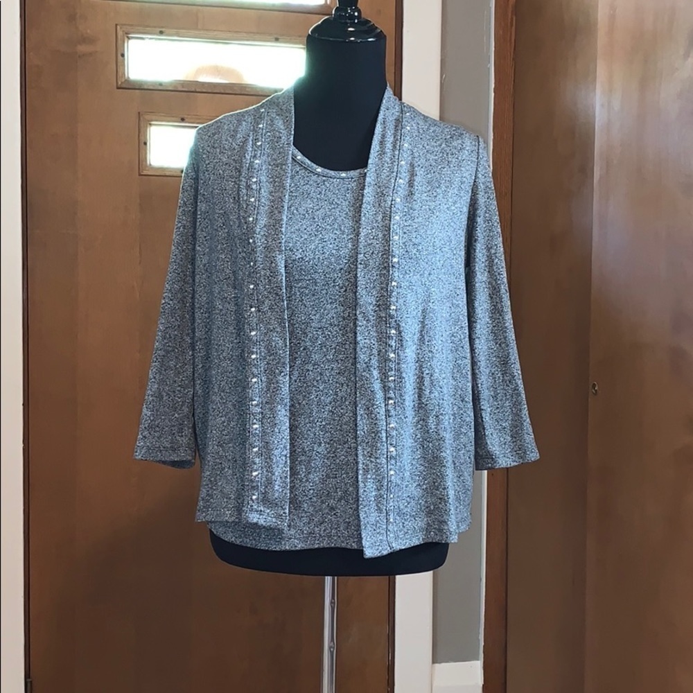 Two-piece cardigan and tank set with embellishment